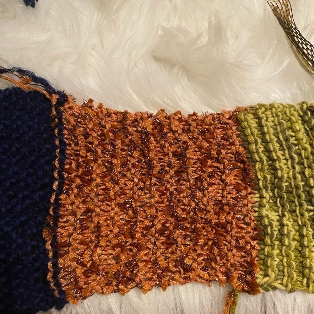 Blue, pink, black, and orange long scarf with fringe - Picture 4 of 8